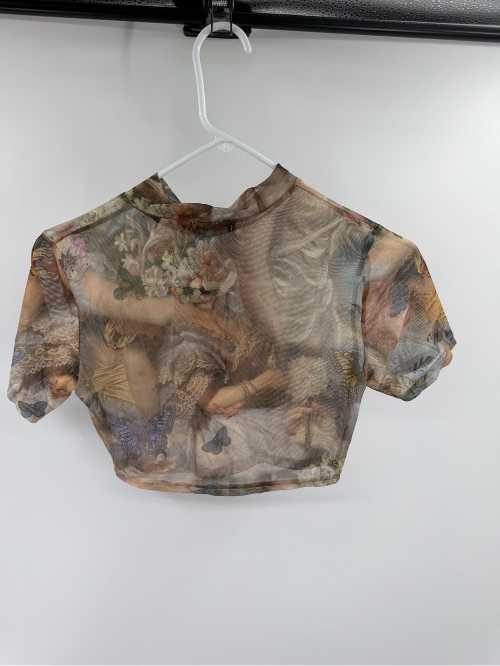 Pretty Little Thing Renaissance Mock Neck Sheer Mesh Cropped Top Size 4 New - Picture 3 of 7